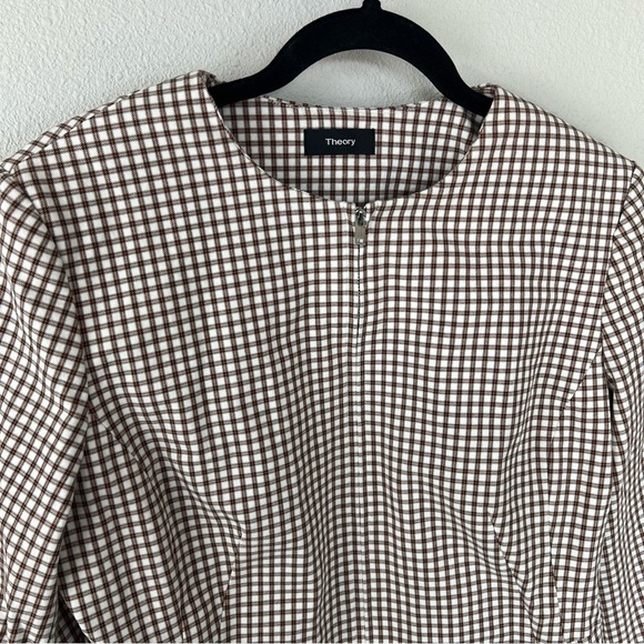 Theory Sculpture Grid Stretch Printed Zip Jacket Ivory Multi Tan Women’s 10 - Picture 6 of 15